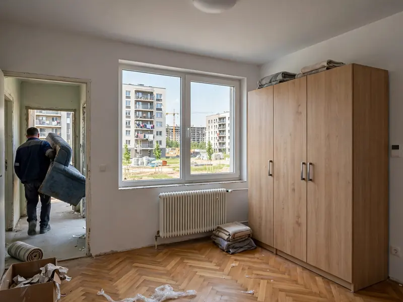 Wynoszenie starego tapczanu z kawalerki pod wynajem