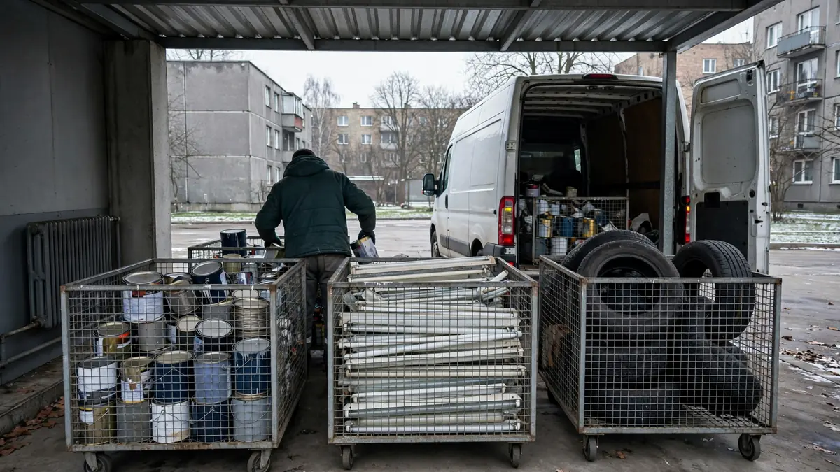 Odpady rozdzielone do koszy siatkowych w punkcie przyjęcia odpadów
